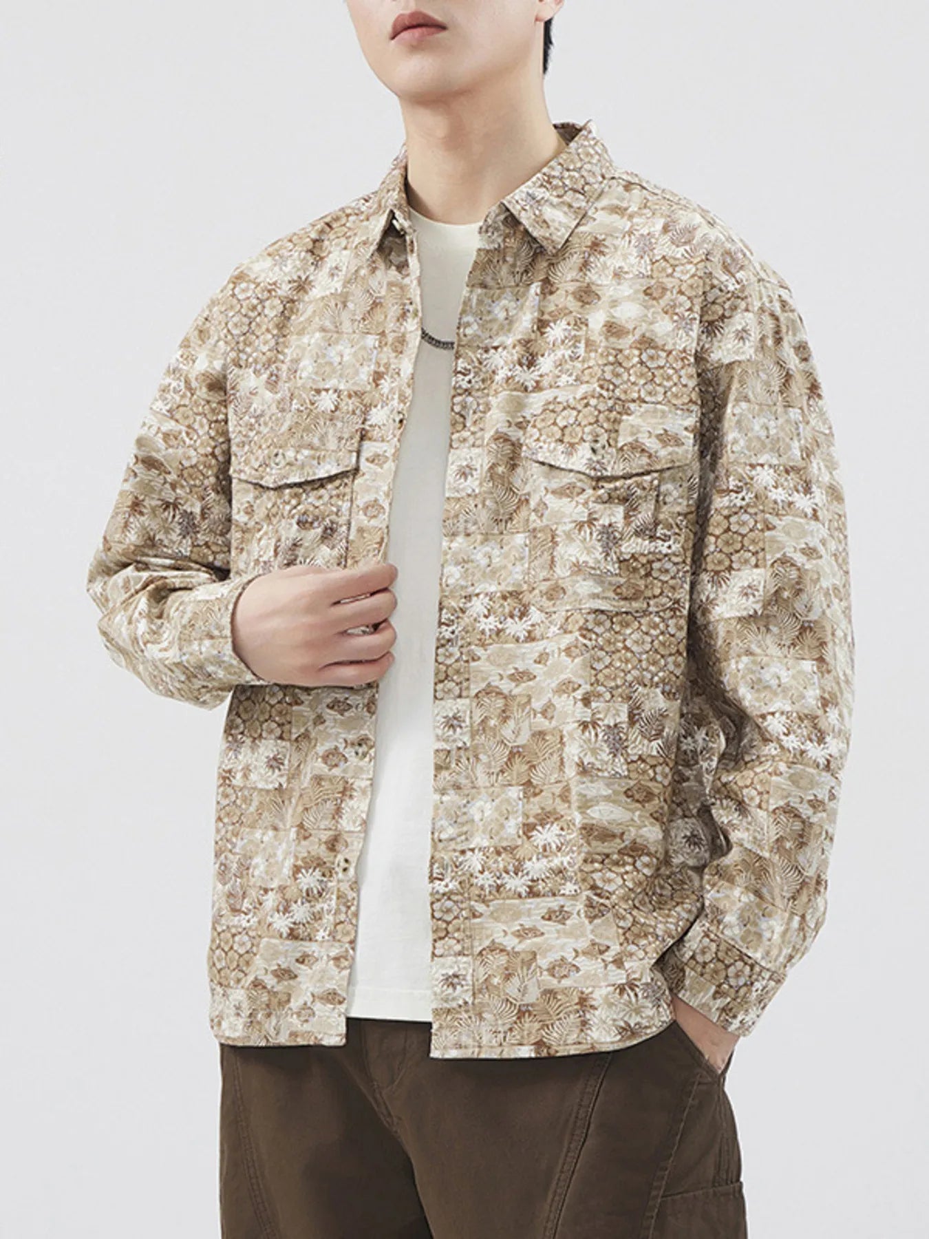 Men's Plus Size Button Up Long Sleeve Shirt - cas7m