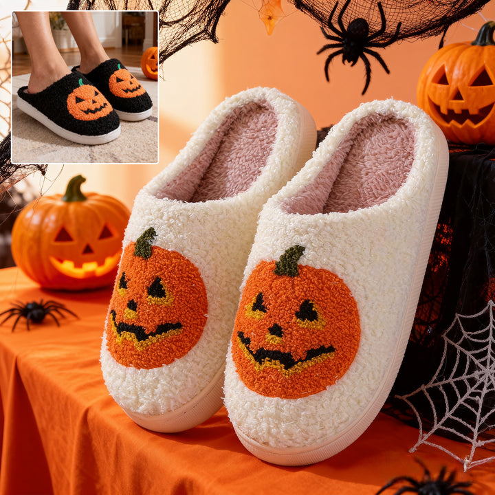 Halloween Pumpkin Cartoon Slippers Warm Winter Slippers Men And Women Couples Indoor House Shoes - cas7m