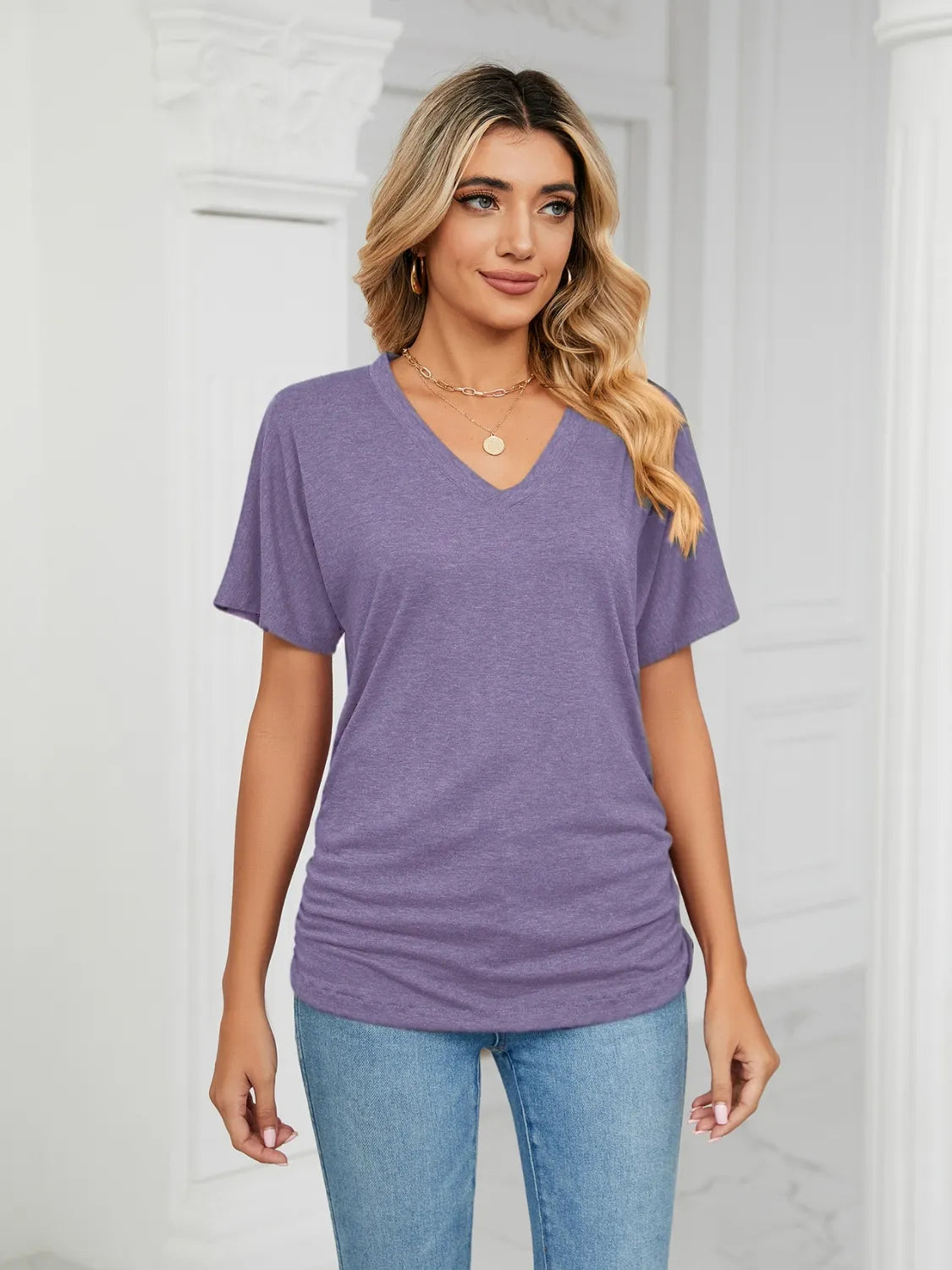 V-Neck Short Sleeve T-Shirt - cas7m