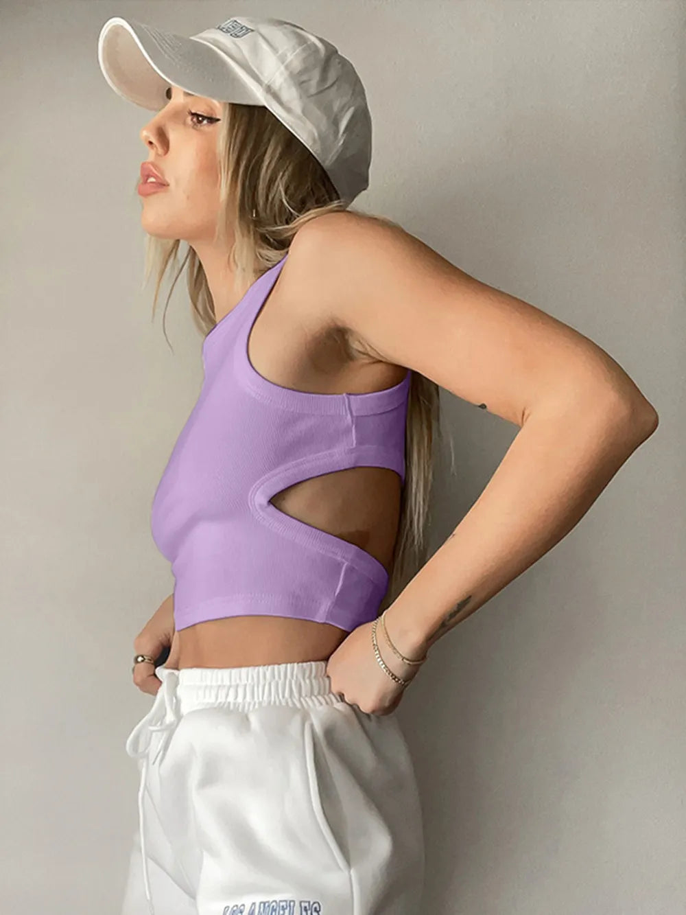Cutout Round Neck Tank - cas7m
