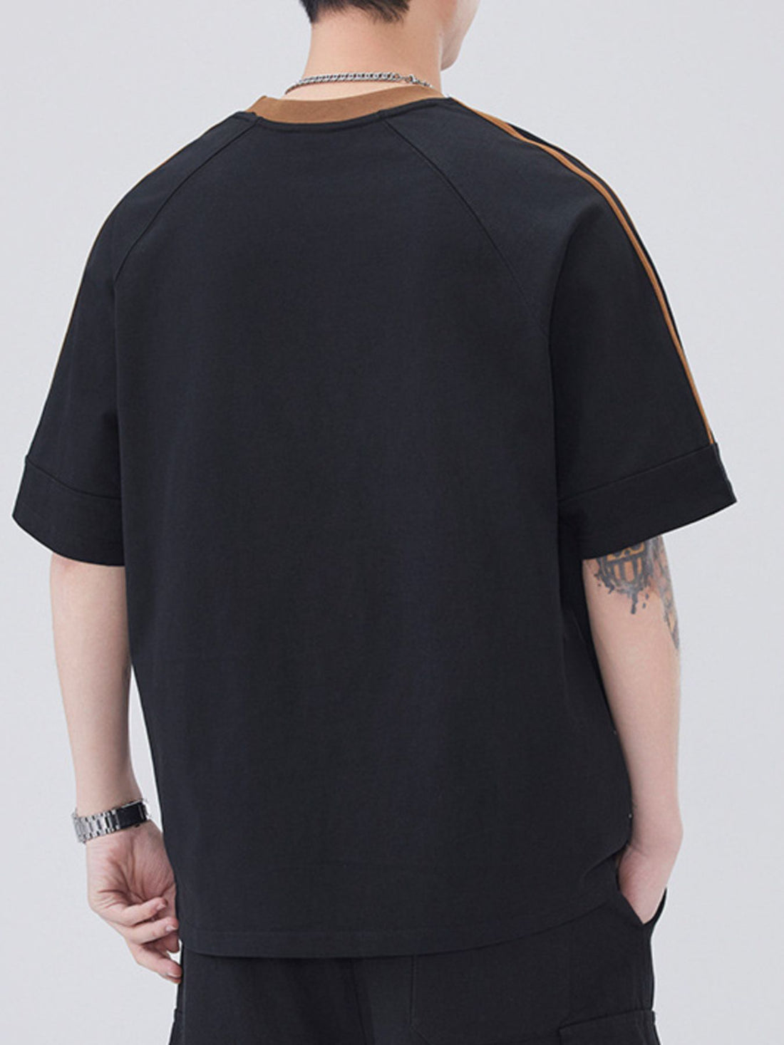 Men's Plus Size Striped Trim Casual T-Shirt - cas7m