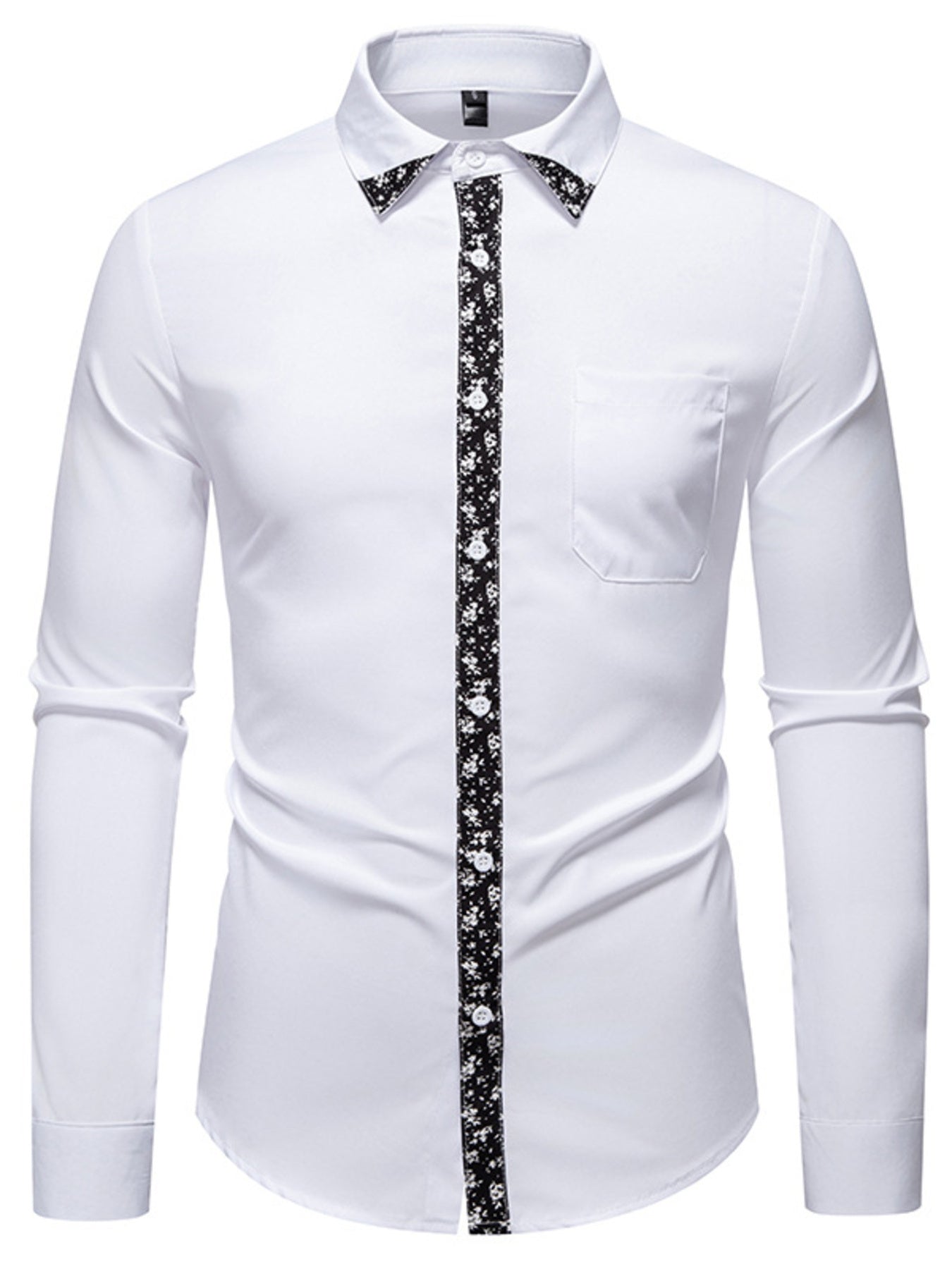 Men's Floral Trim Slim Fit Long Sleeve Shirt - cas7m