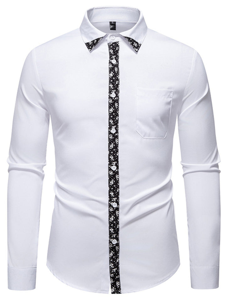 Men's Floral Trim Slim Fit Long Sleeve Shirt - cas7m