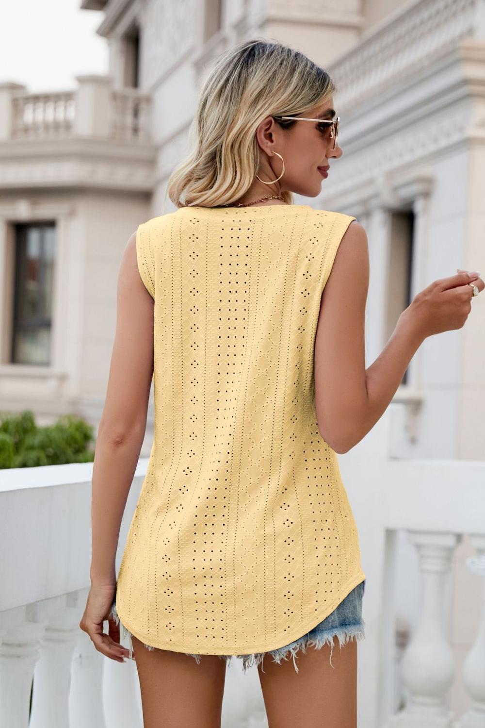 Eyelet V-Neck Tank - cas7m