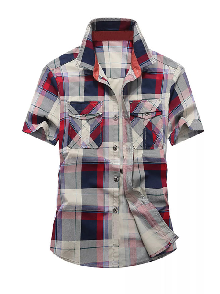 Men's Full Size Casual Plaid Short Sleeve Shirt Plus Size - cas7m