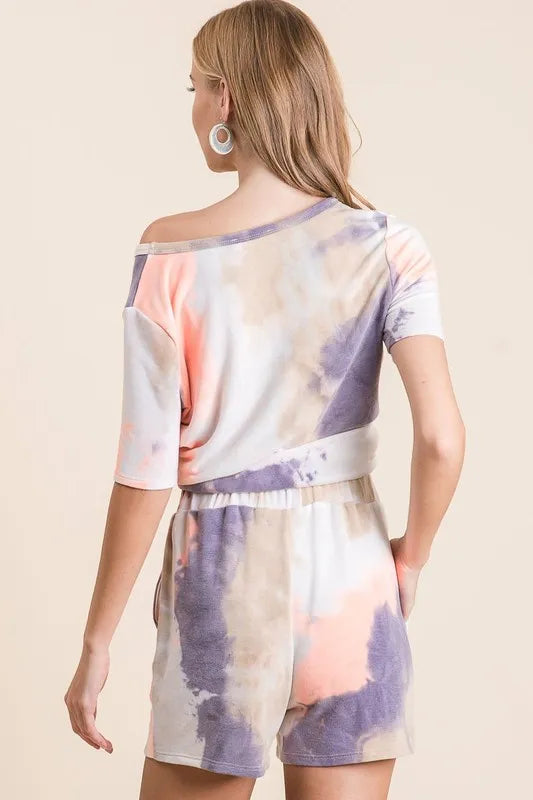 BiBi Tie Dye Terry Shorts with Drawstring - cas7m