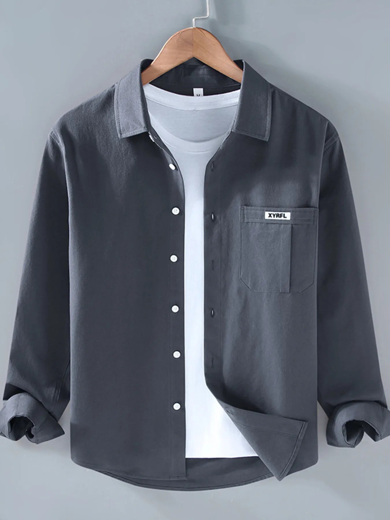 Men's Plus Size Button Up Long Sleeve Shirt - cas7m