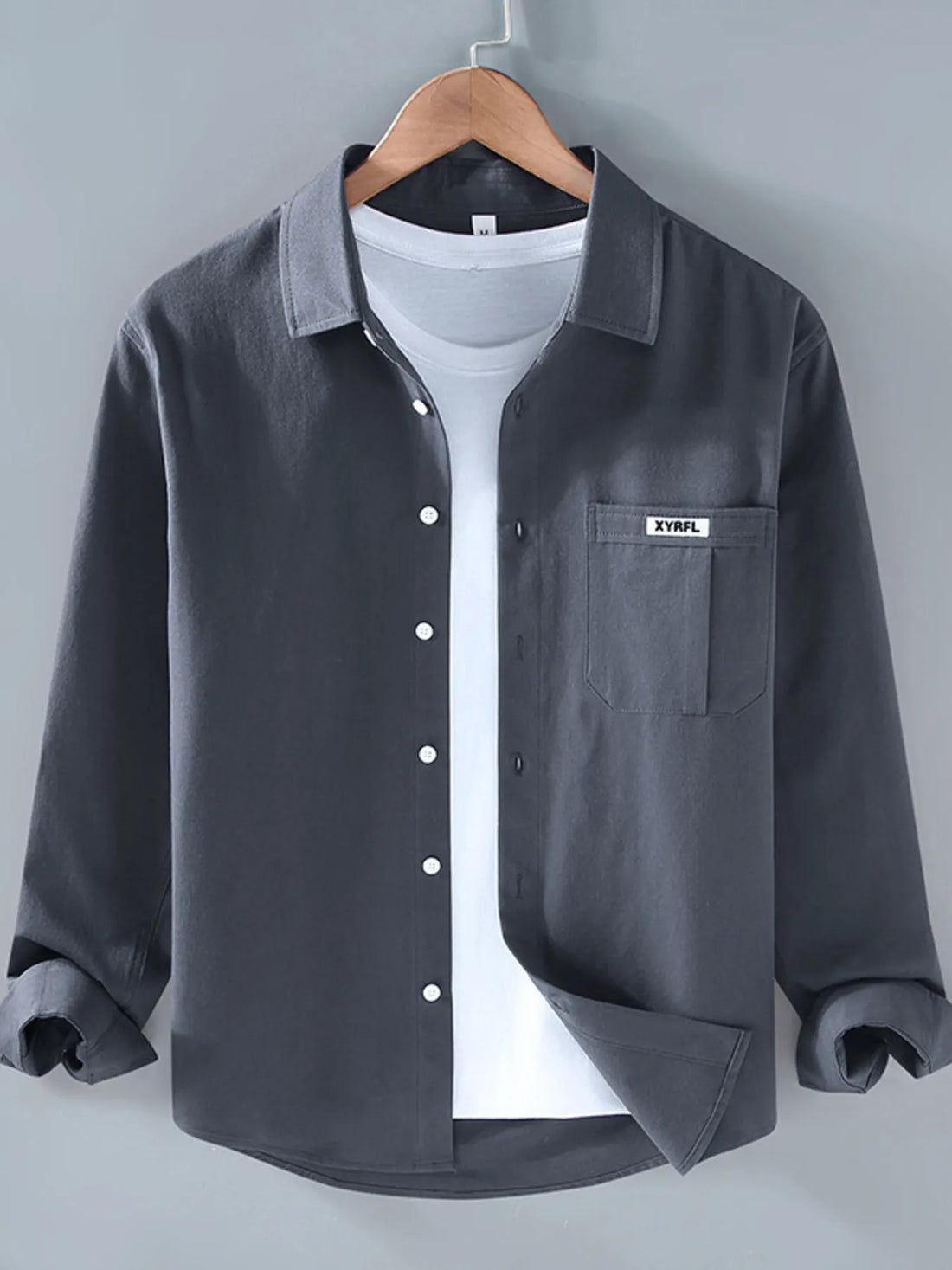 Men's Plus Size Button Up Long Sleeve Shirt - cas7m