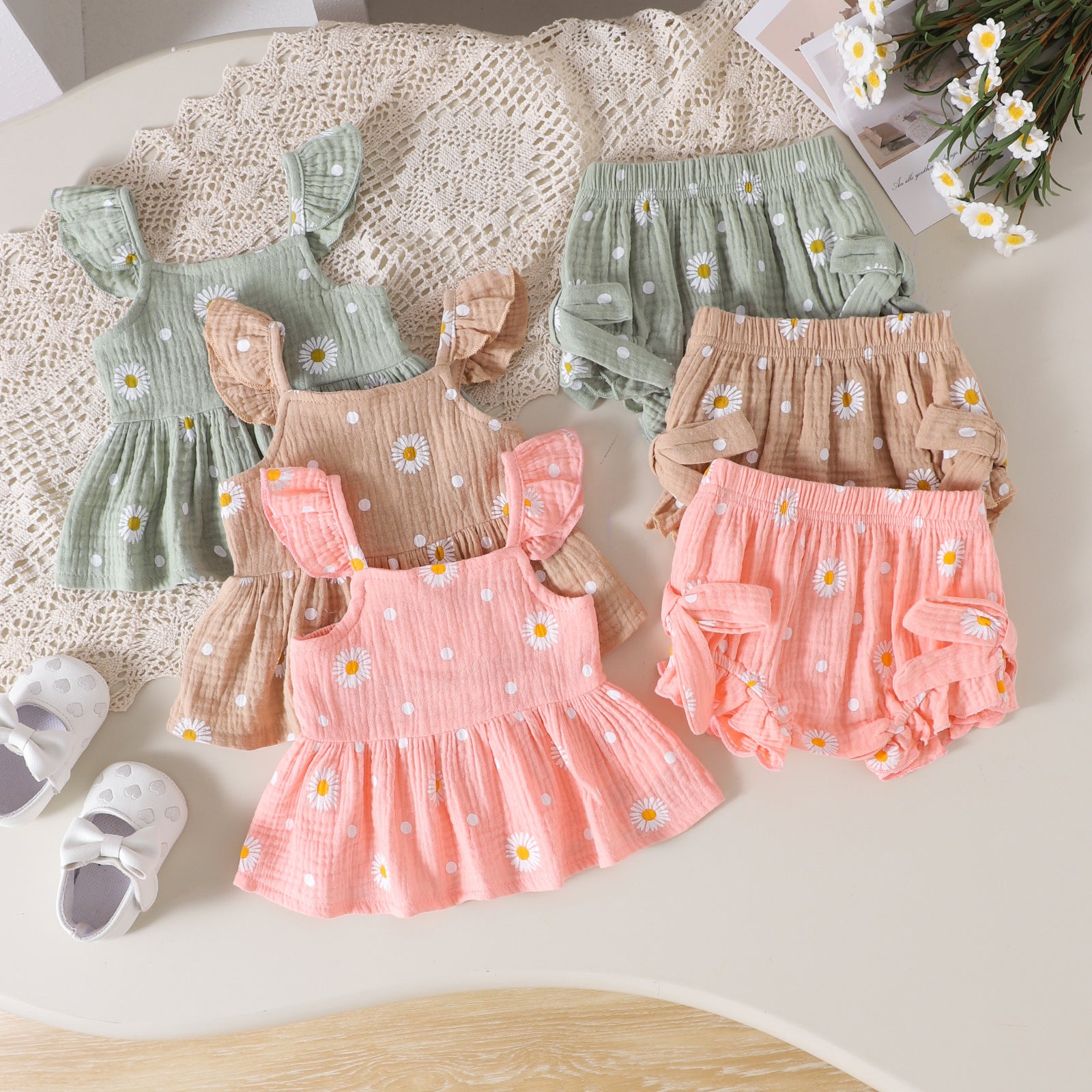 Womens Flared-Sleeve Short-Sleeve Shorts Set - cas7m