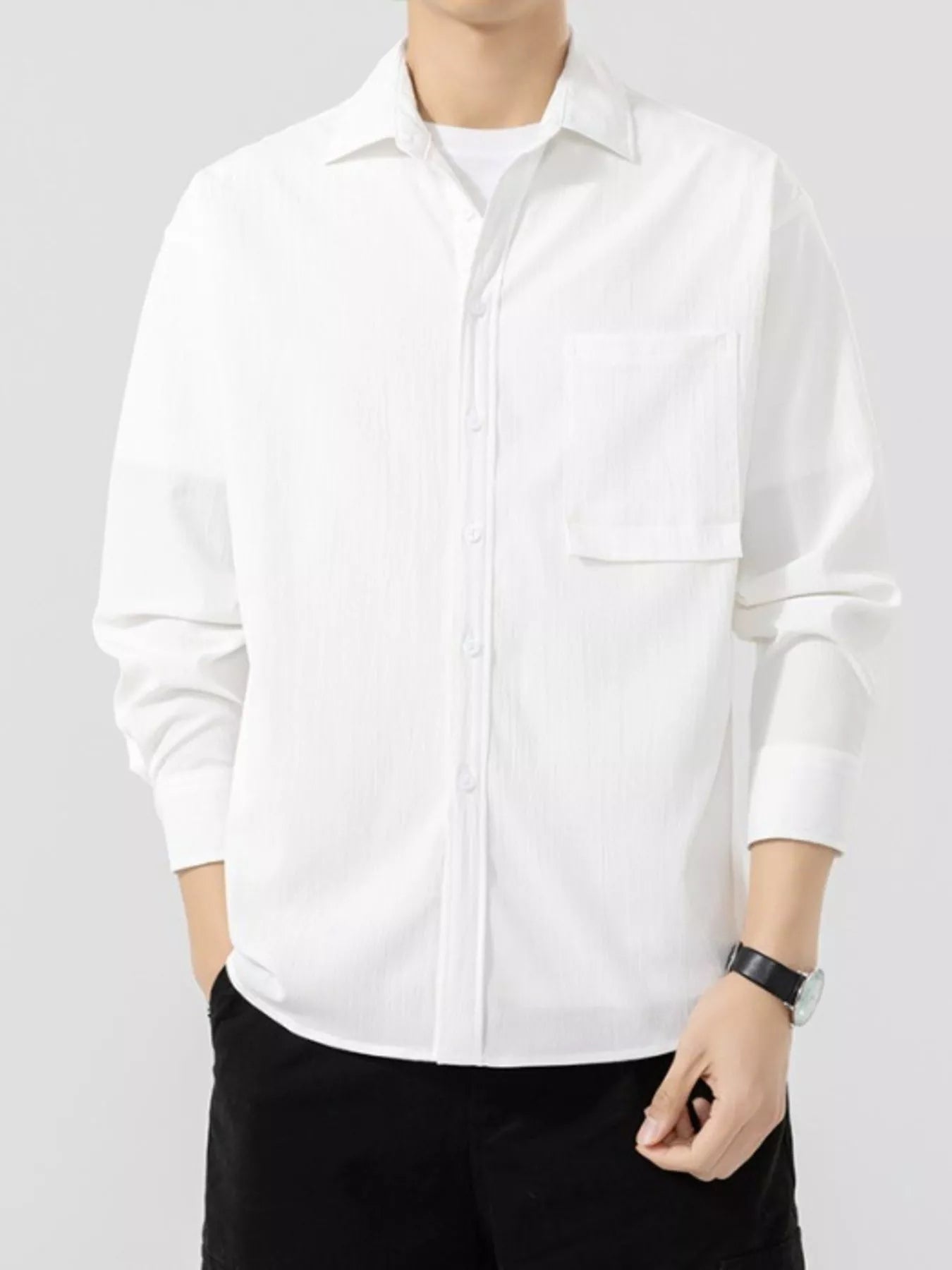Men's Plus Size Button Up Long Sleeve Shirt - cas7m