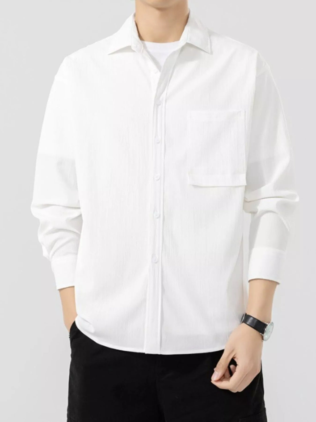 Men's Plus Size Button Up Long Sleeve Shirt - cas7m