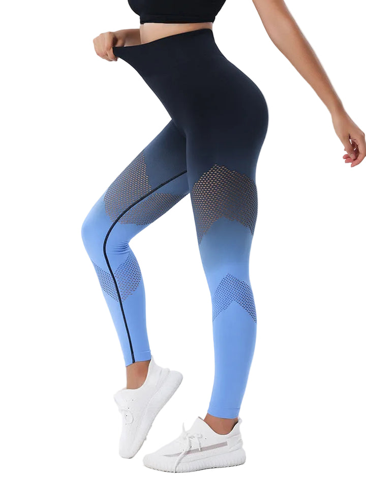 New Hollow Design Gradient Printed Yoga Pants Seamless High Waist Hip Lifting Fitness Leggings For Women Quick Drying Trousers - cas7m