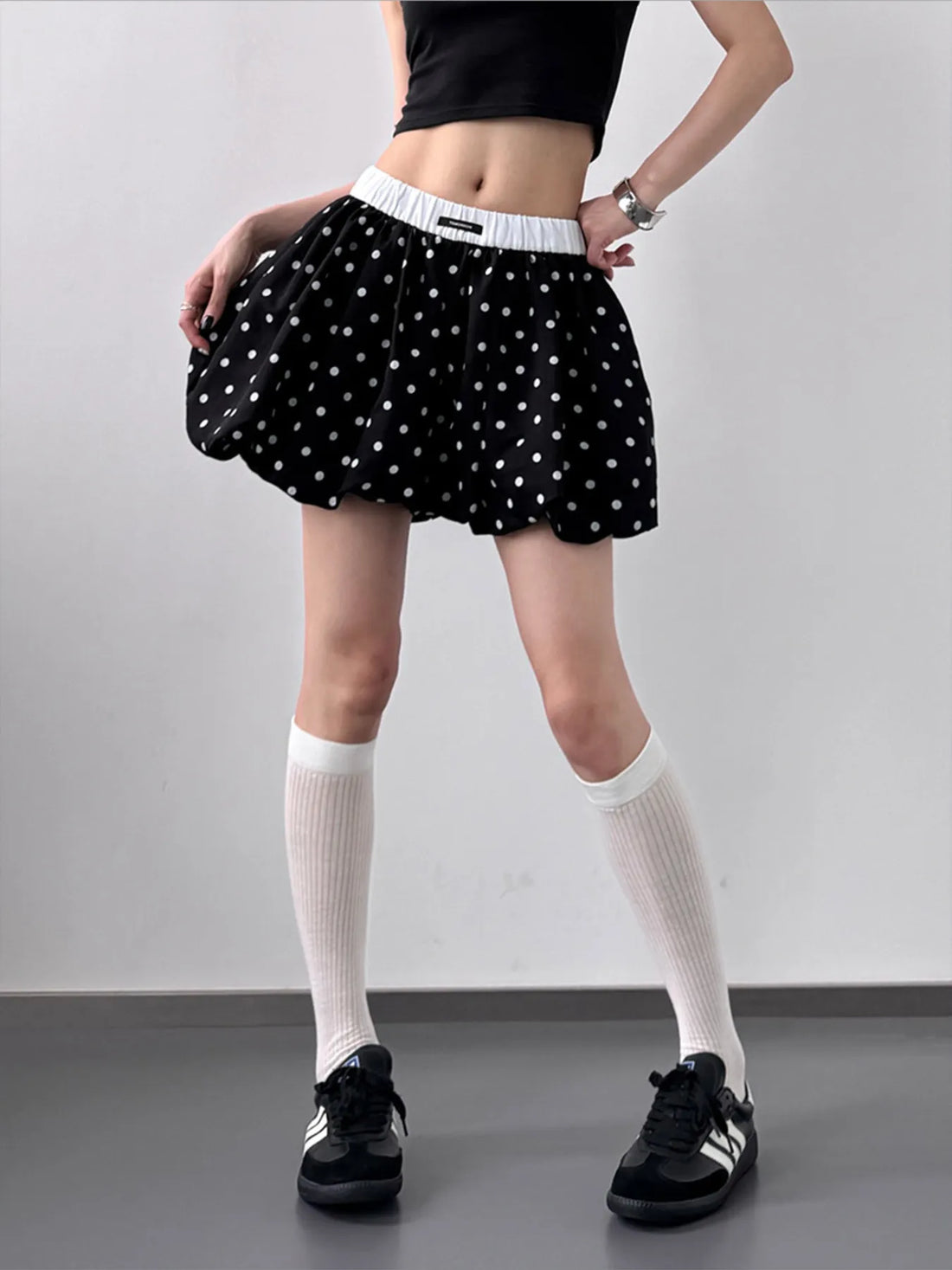 Polka Dot Bubble Shorts with Elastic Waistband - cas7m