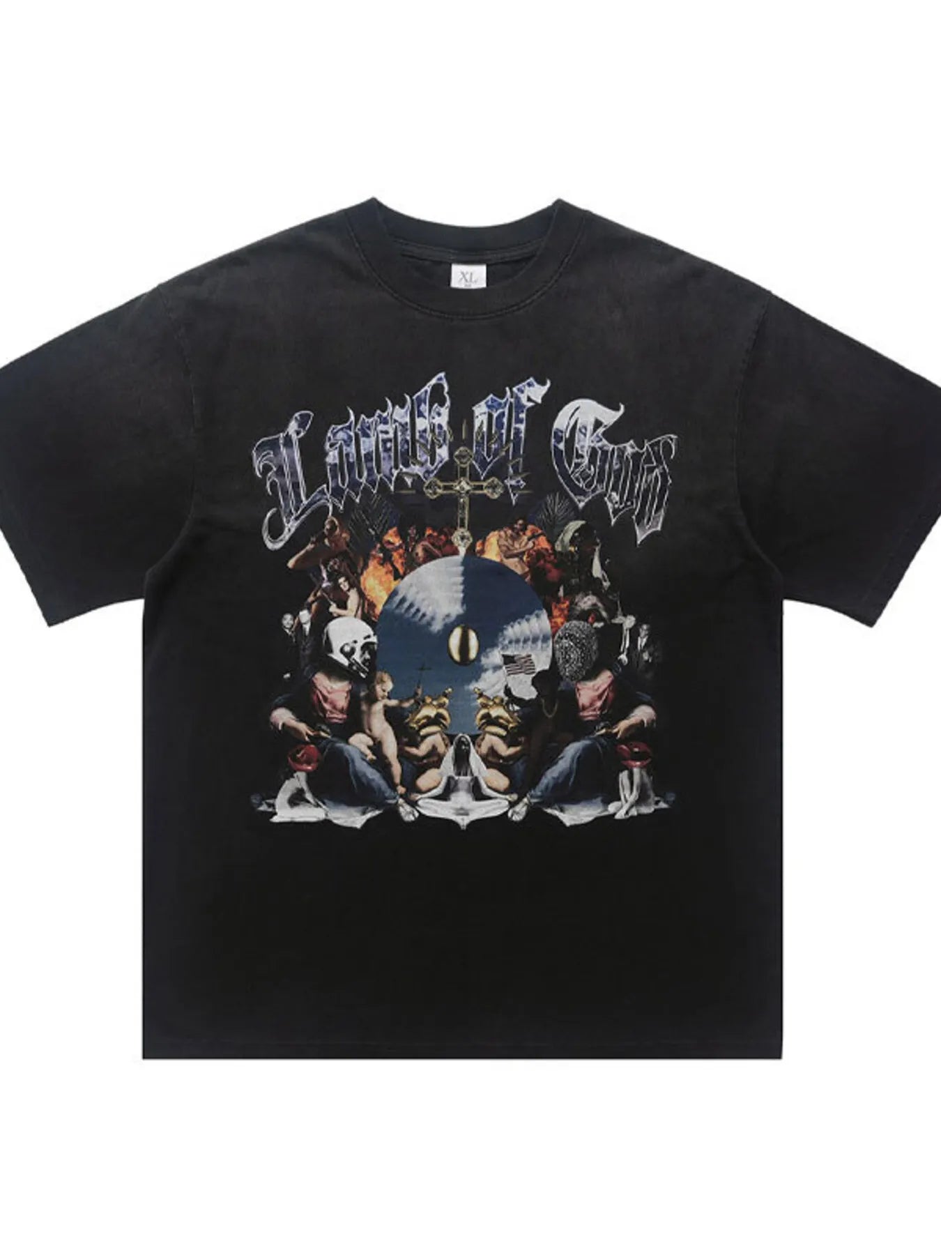 Men's Vintage Graphic Round Neck Oversized T-Shirt - cas7m