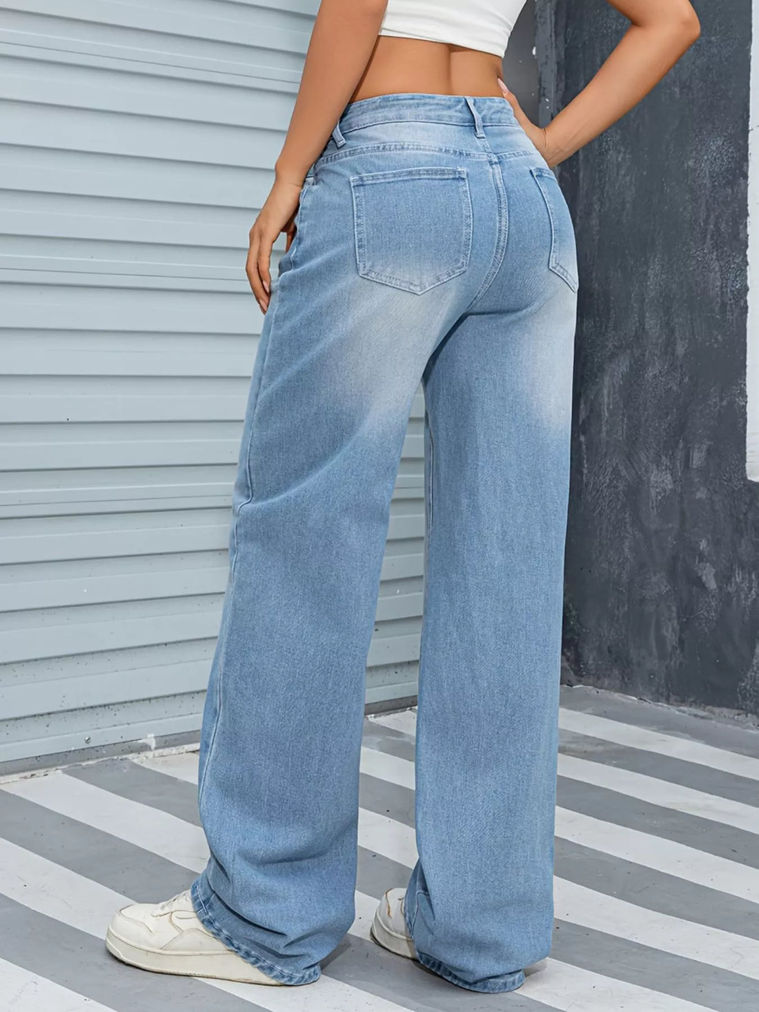 Wide Leg Washed Jeans - cas7m