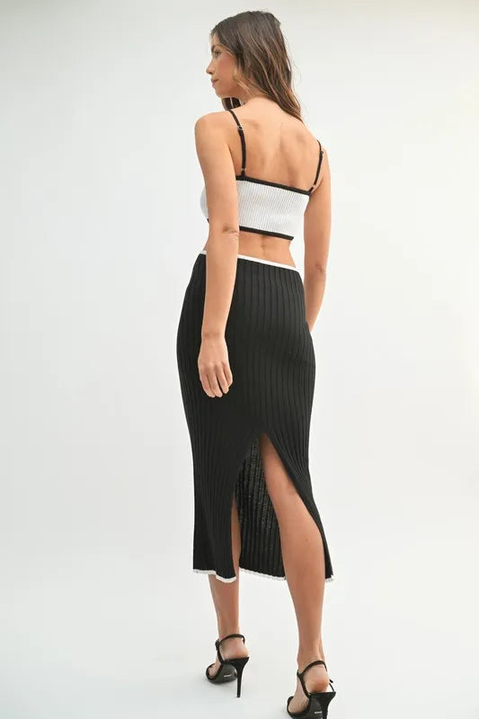 MABLE Ribbed Knit Color Block Cutout Midi Dress - cas7m