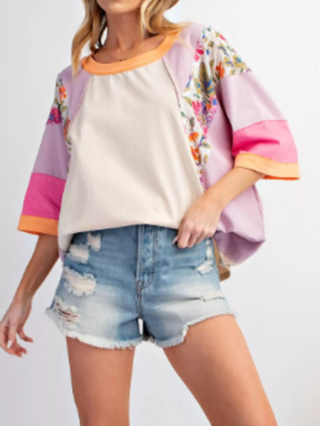 Striped Floral Long Sleeve T-Shirt - cas7m