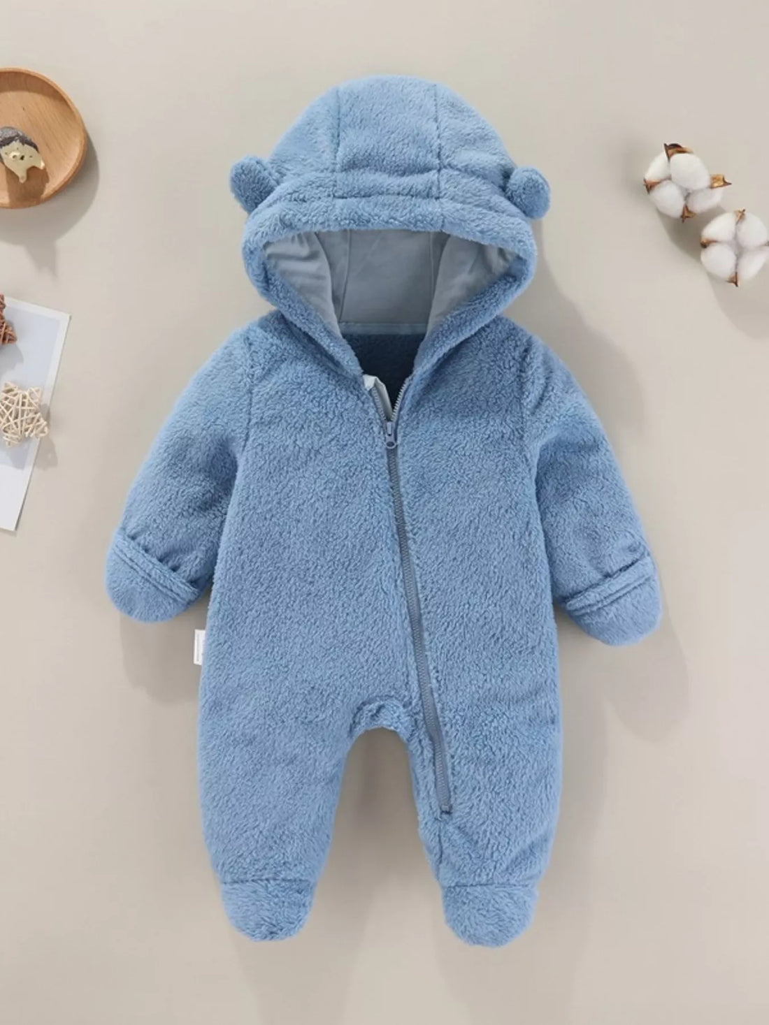 Children's Cozy Bear Hooded Fleece One-Piece - cas7m