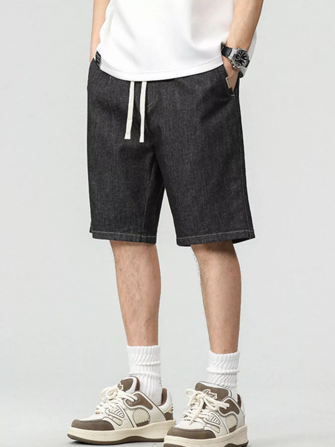 Men's Plus Size Drawstring Denim Shorts - cas7m
