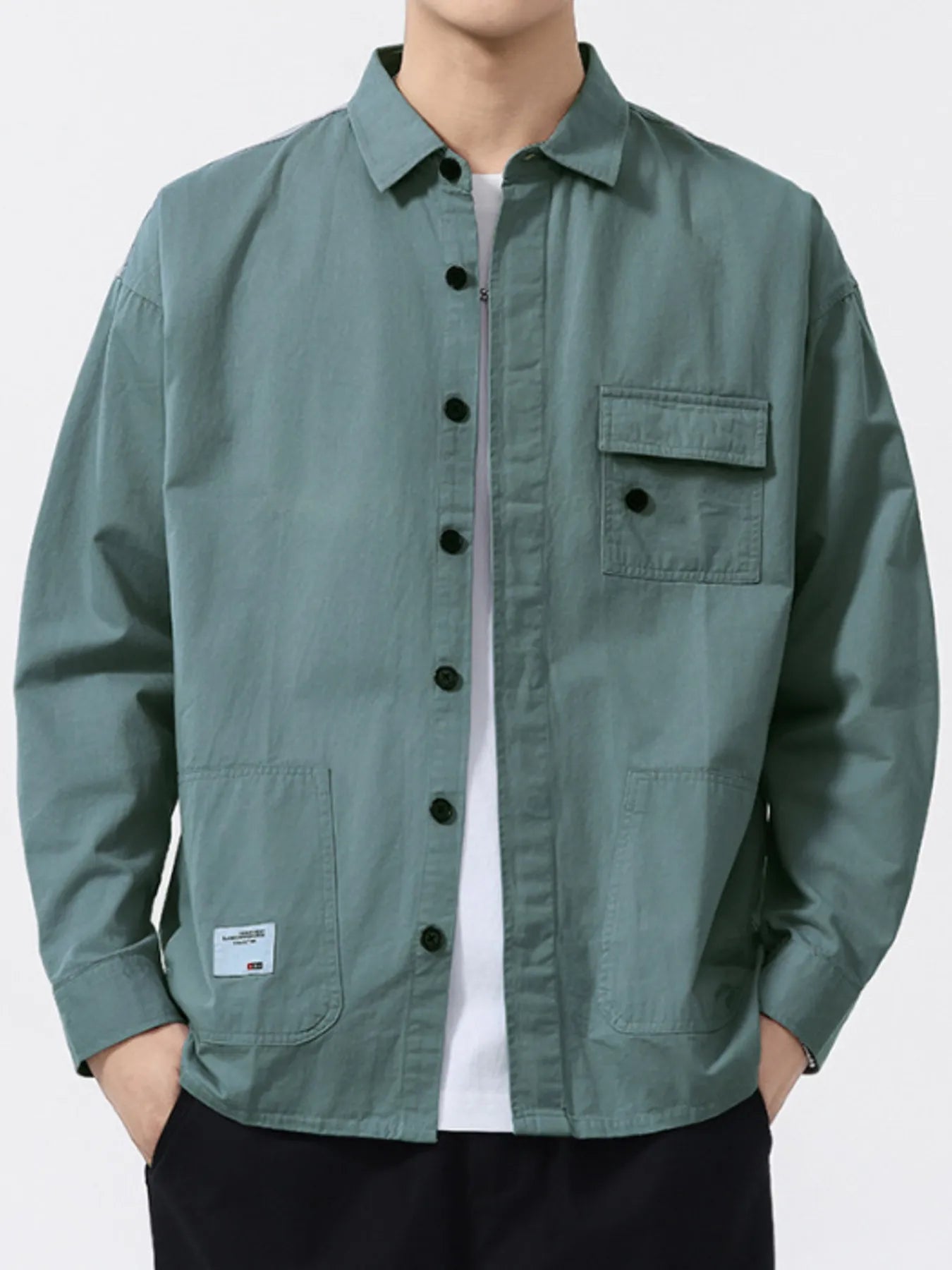 Men's Plus Size Button-Up Long Sleeve Shirt - cas7m