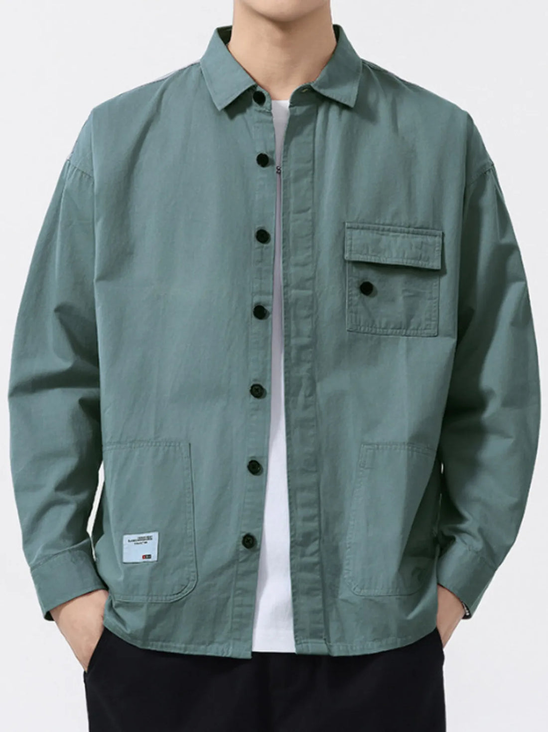 Men's Plus Size Button-Up Long Sleeve Shirt - cas7m