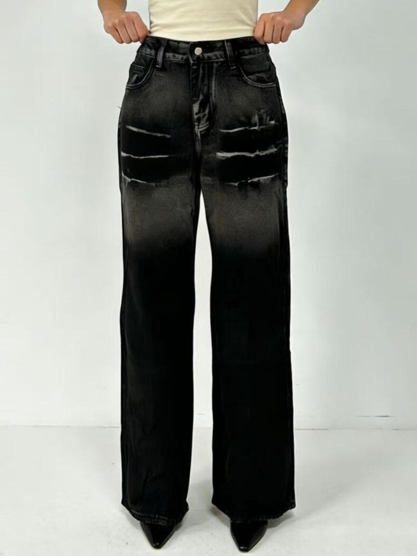 Washed Wide Leg Jeans - cas7m