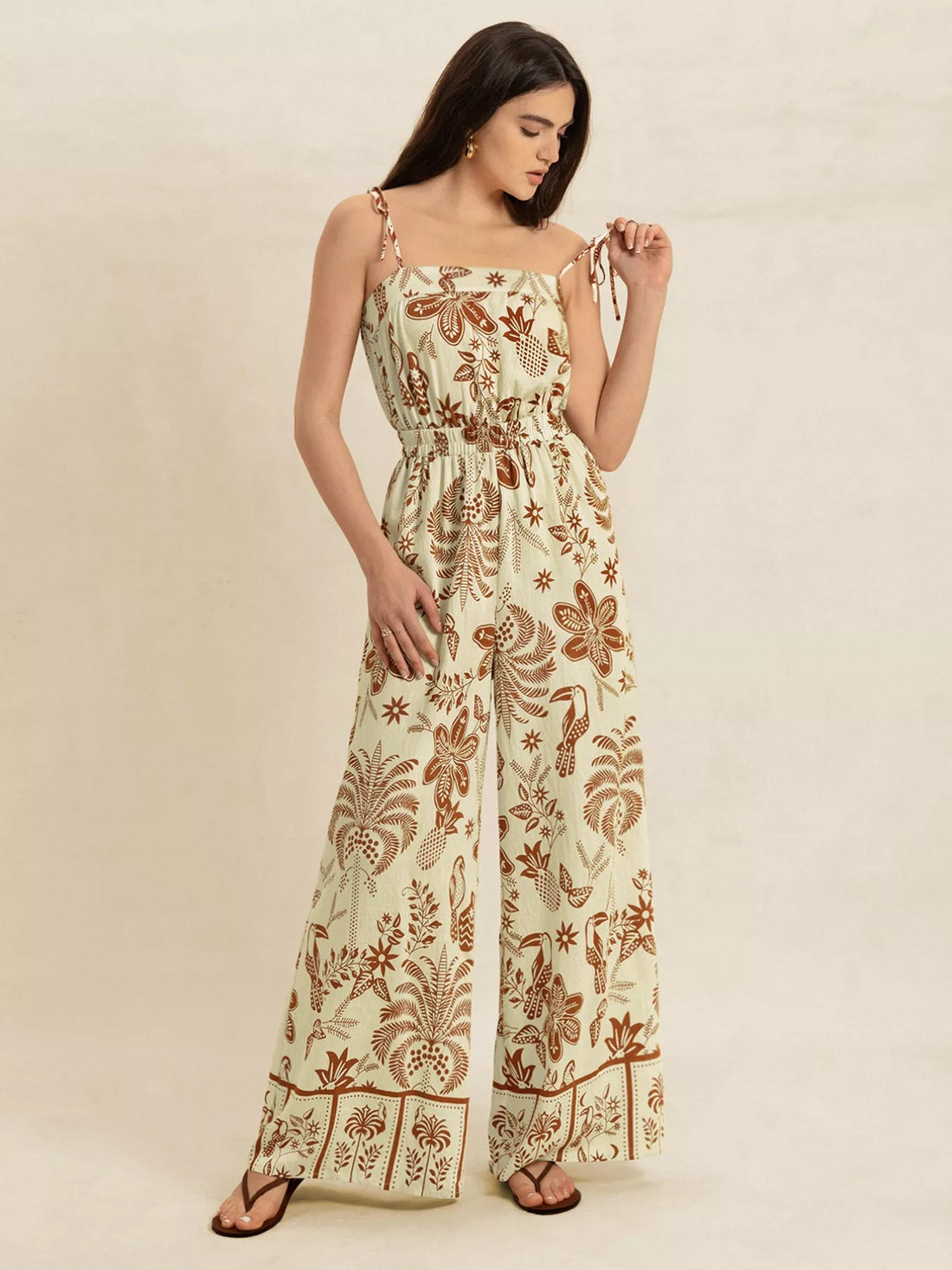 Tie Strap Wide Leg Jumpsuit - cas7m