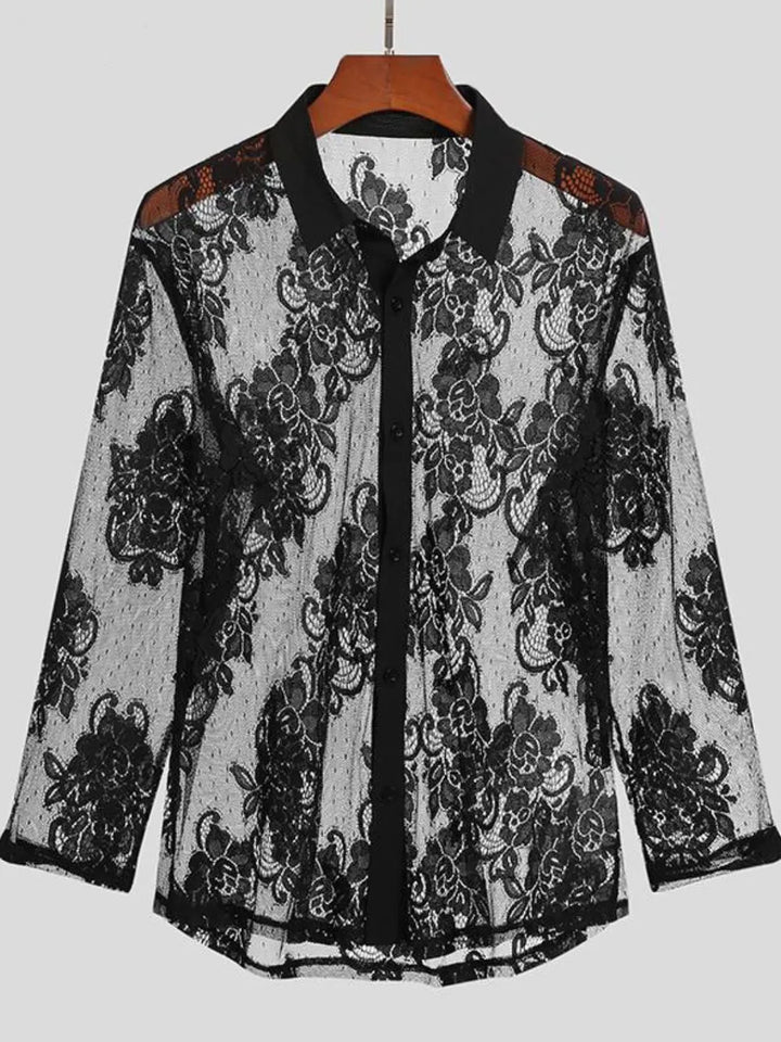 Men's Lace Button Down Long Sleeve Shirt - cas7m