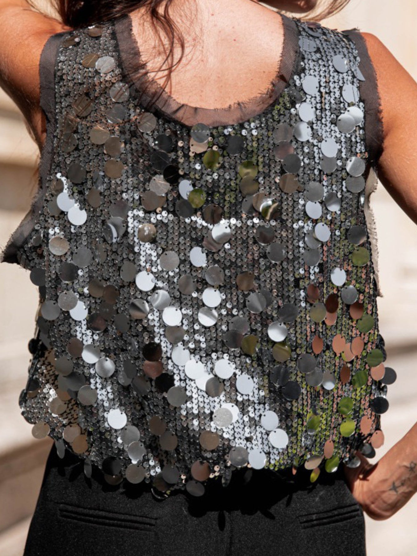 Sequin Round Neck Tank - cas7m