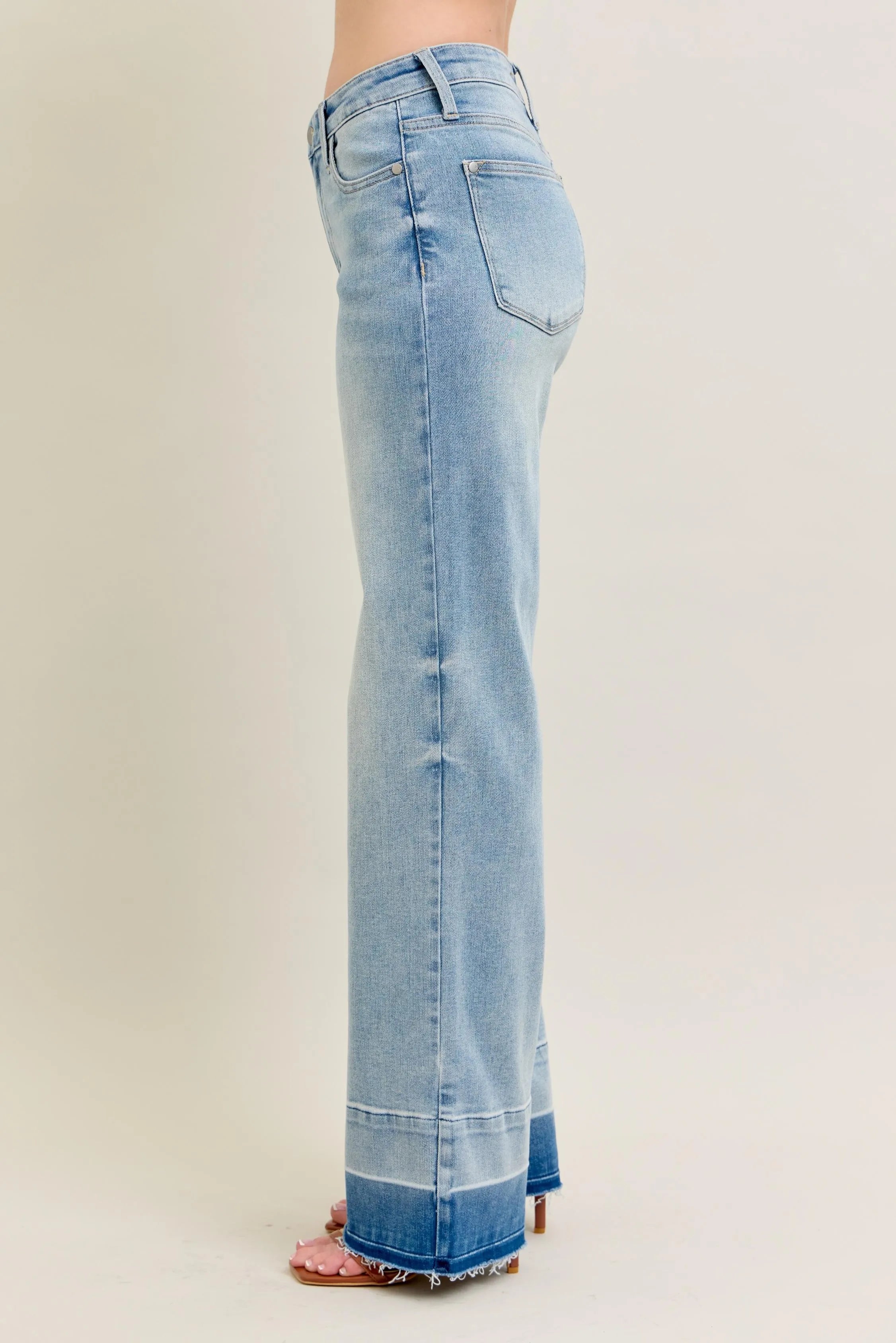 Judy Blue Full Size Mr Release Hem Wide Leg Jeans Plus Size - cas7m