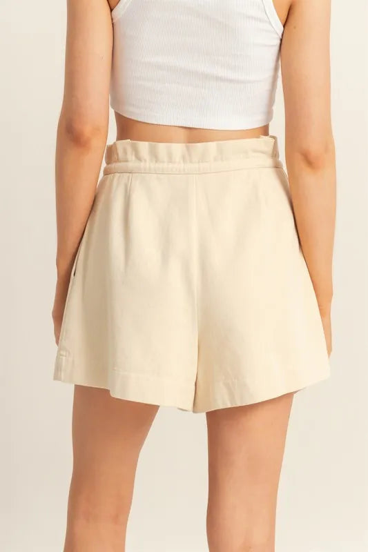 HYFVE High-Waisted Washed Twill Paperbag Shorts - cas7m