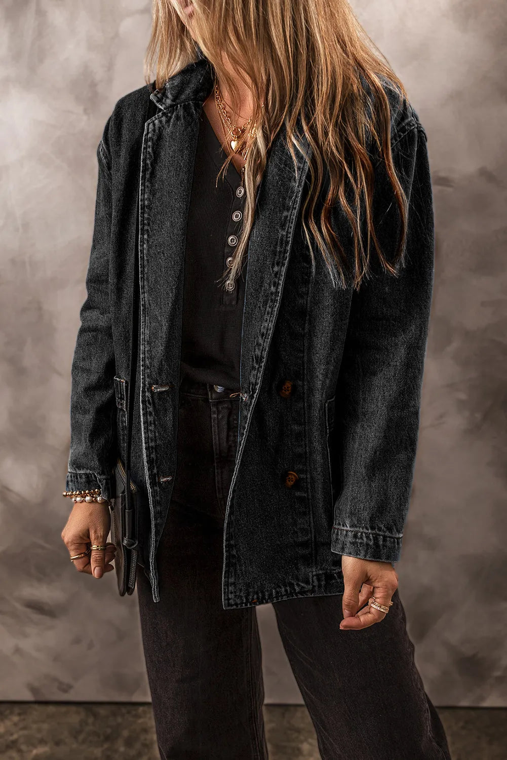 Pocketed Long Sleeve Denim Jacket - cas7m