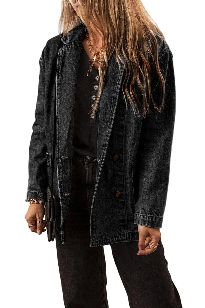 Pocketed Long Sleeve Denim Jacket - cas7m
