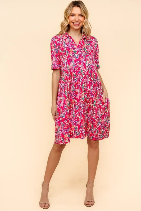 Haptics Johnny Collar Babydoll Dress with Side Pockets - cas7m