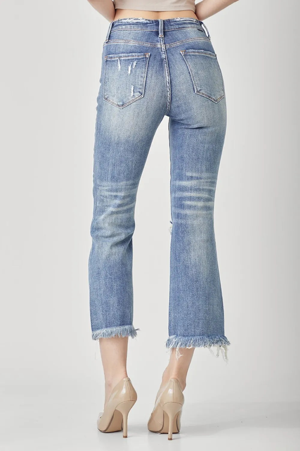 RISEN High Waist Distressed Cropped Bootcut Jeans - cas7m
