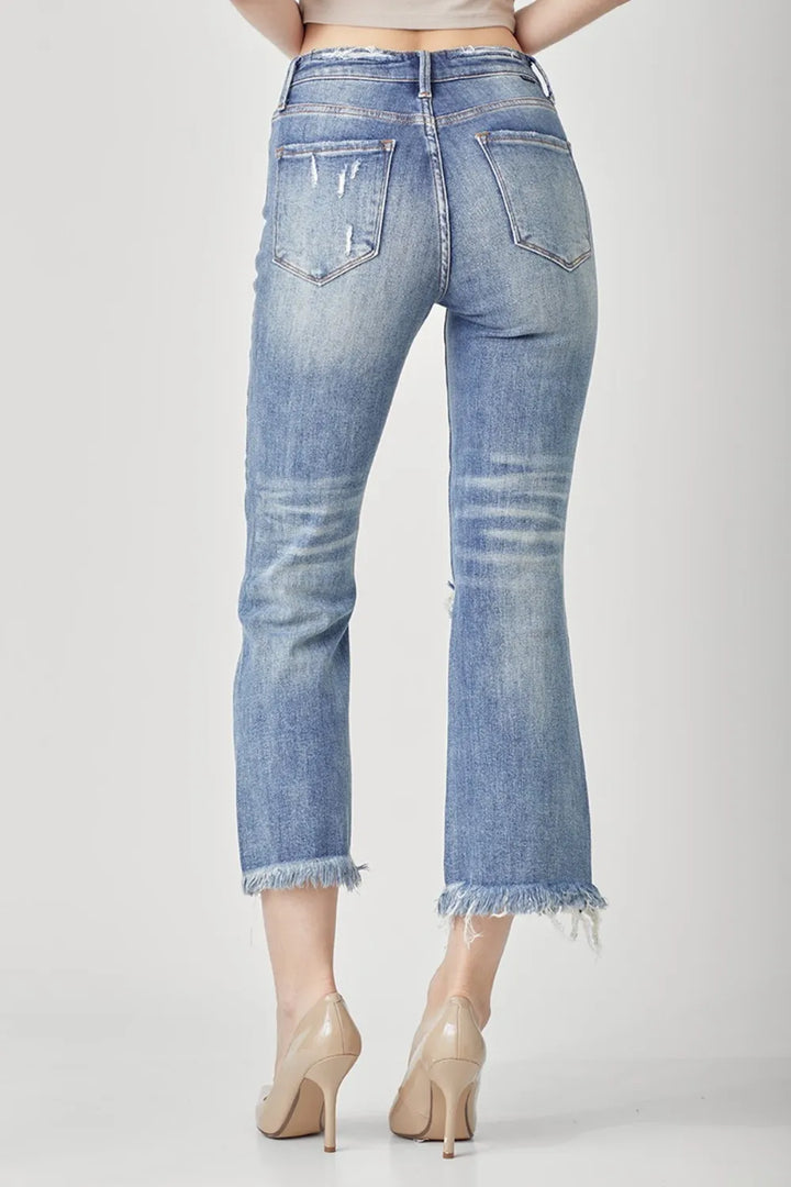 RISEN High Waist Distressed Cropped Bootcut Jeans - cas7m