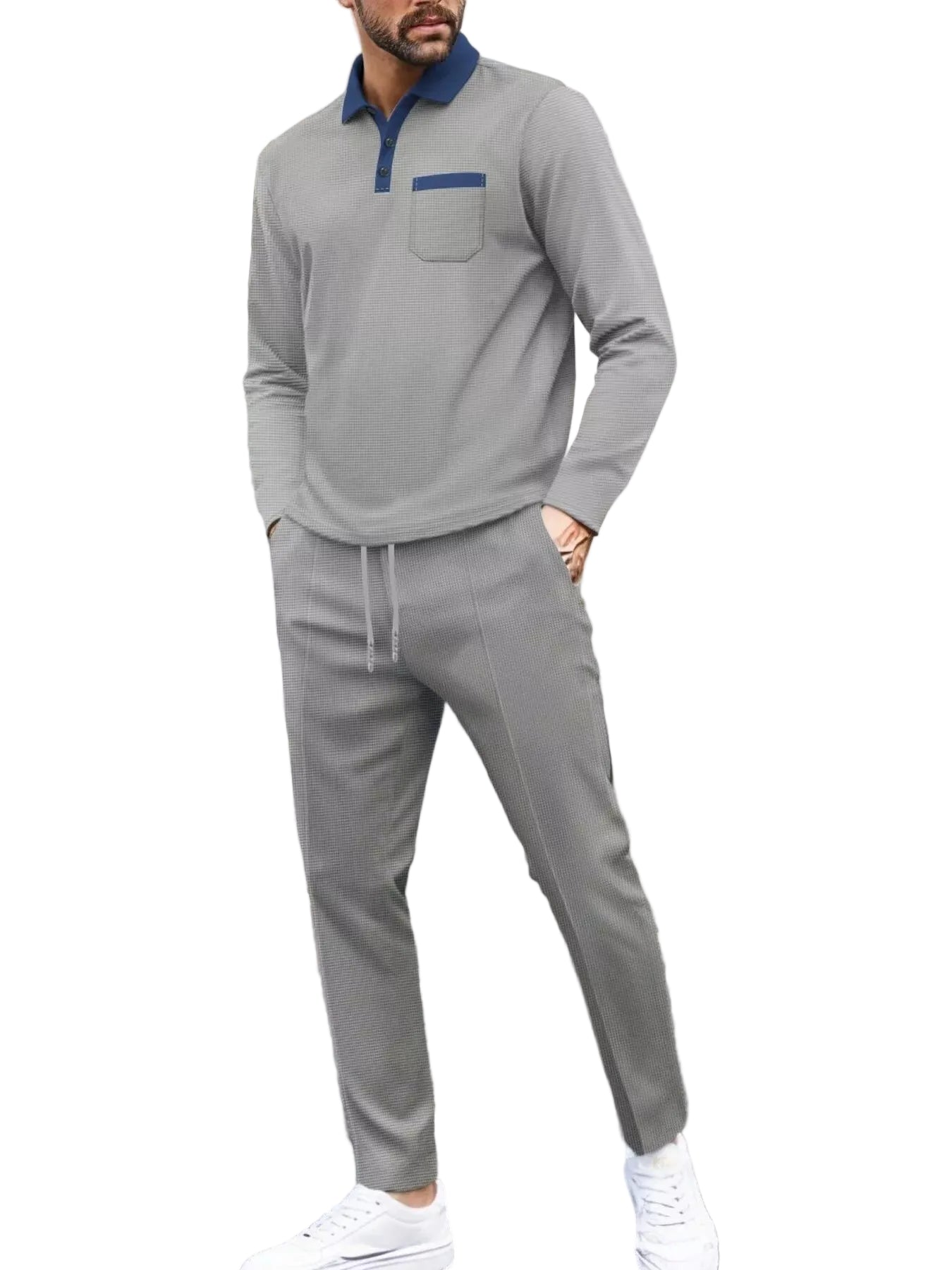 Men's Full Size Long Sleeve Top and Pants Set Plus Size - cas7m