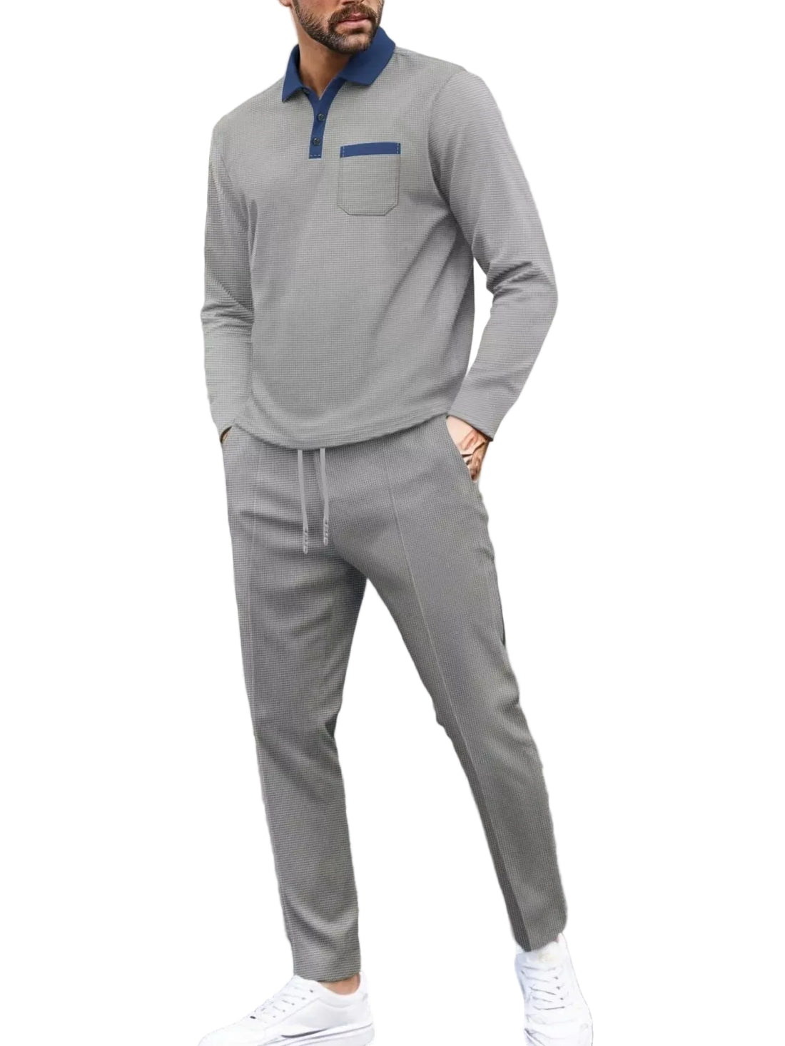 Men's Full Size Long Sleeve Top and Pants Set Plus Size - cas7m
