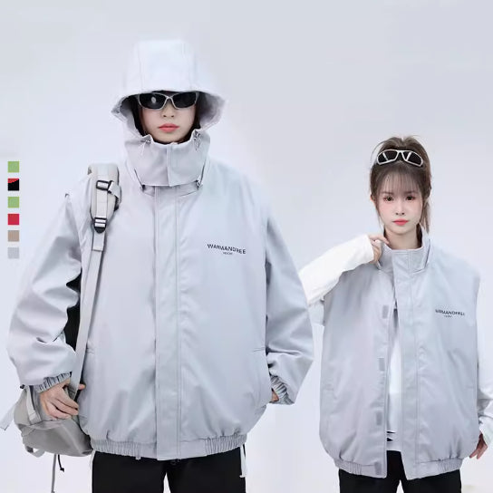 Detachable Sleeve Hooded Jacket Coat - cas7m