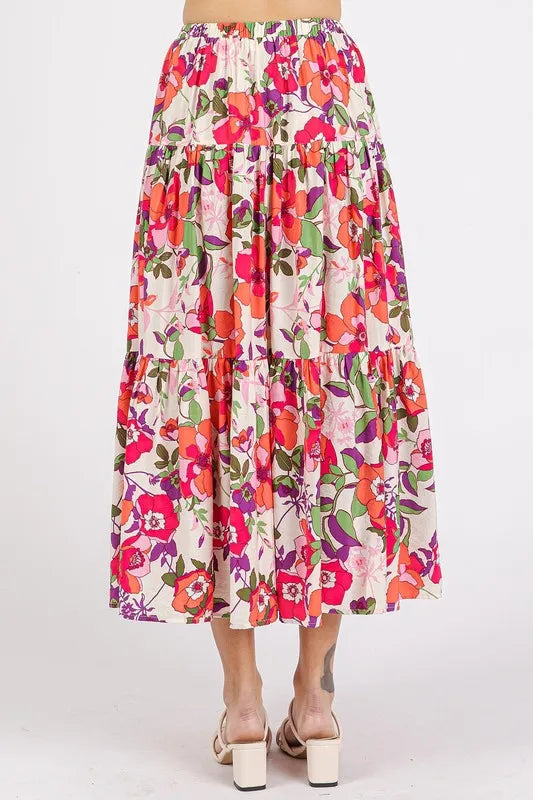 Mittoshop Flower Print Elastic Waist Tiered Skirt - cas7m