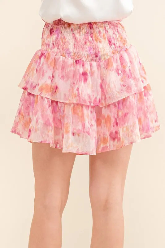 And The Why Printed Lurex Smocked Waist Tiered Skort - cas7m