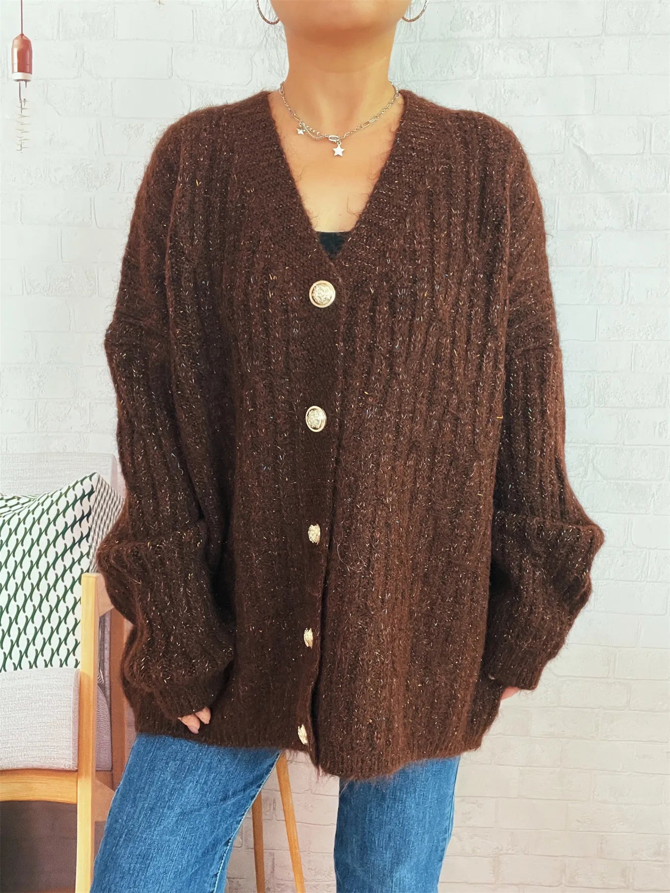 Cable Knit Button-Up Cardigan - cas7m