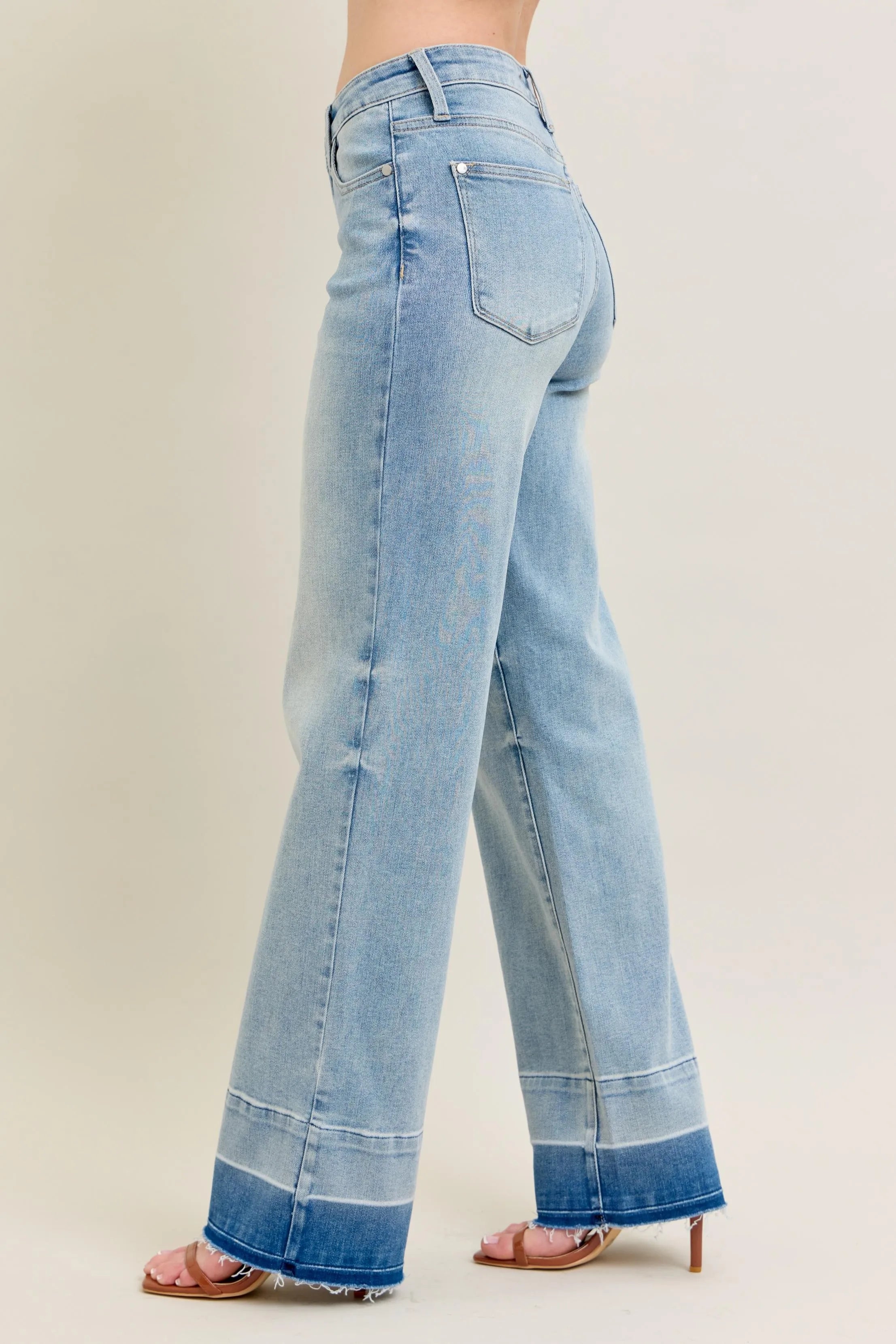 Judy Blue Full Size Mr Release Hem Wide Leg Jeans Plus Size - cas7m