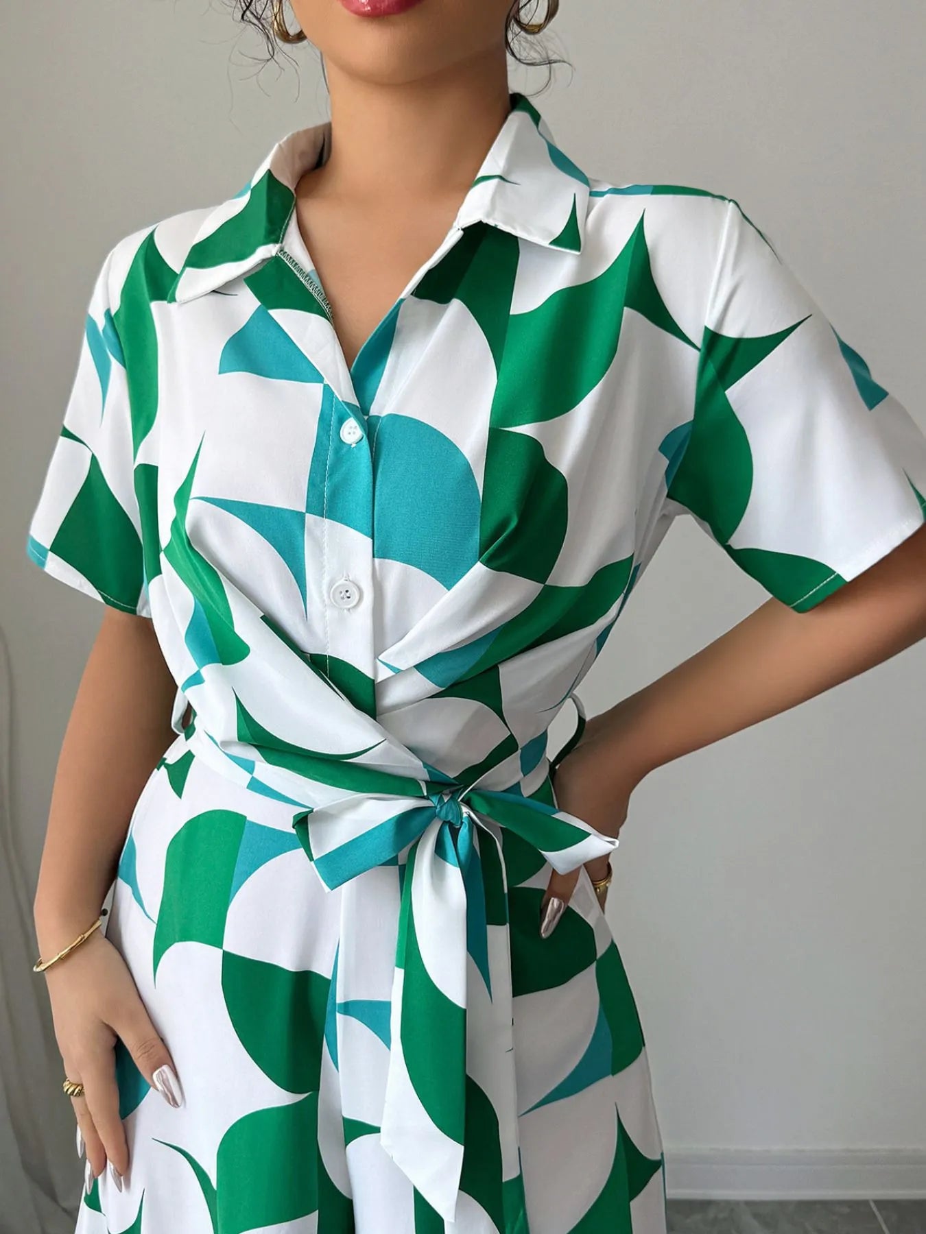 Printed Wide Leg Belted Jumpsuit - cas7m
