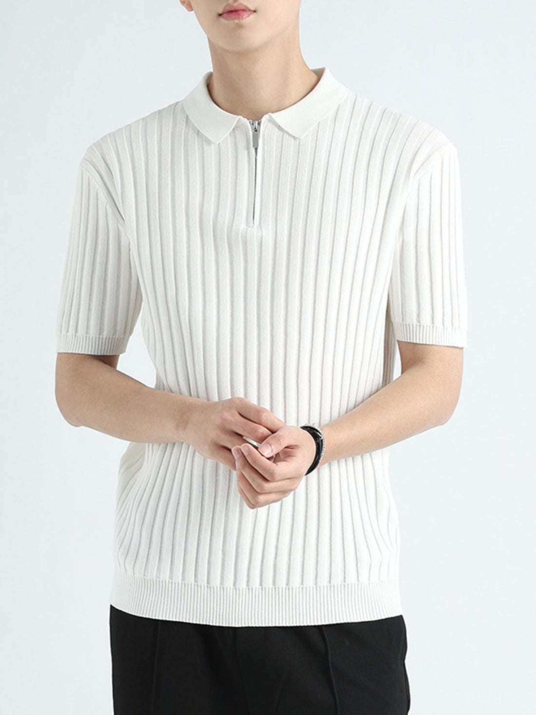 Men's Plus Size Ribbed Knit Short Sleeve Polo - cas7m