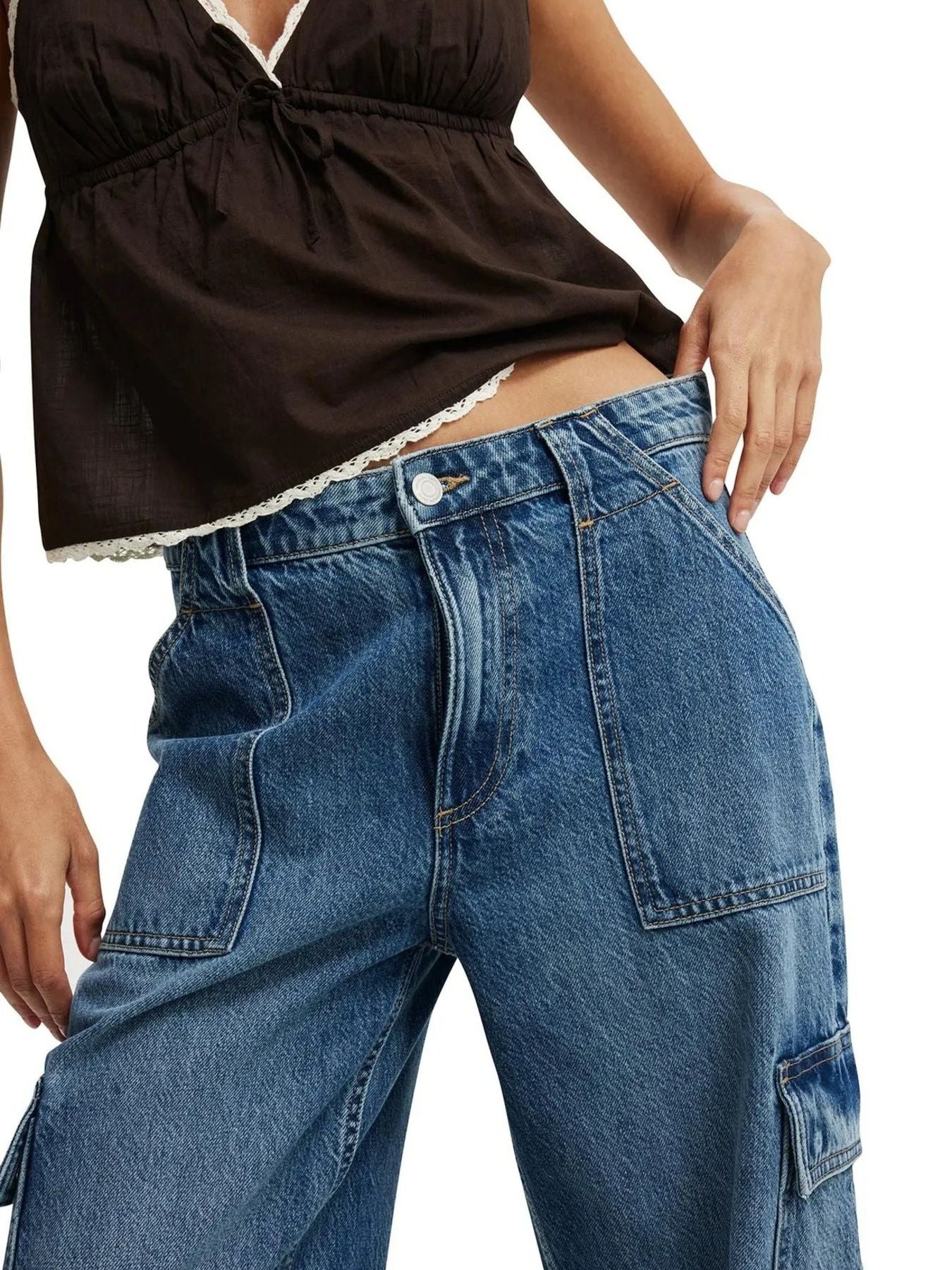 Wide Leg Cargo Jeans - cas7m