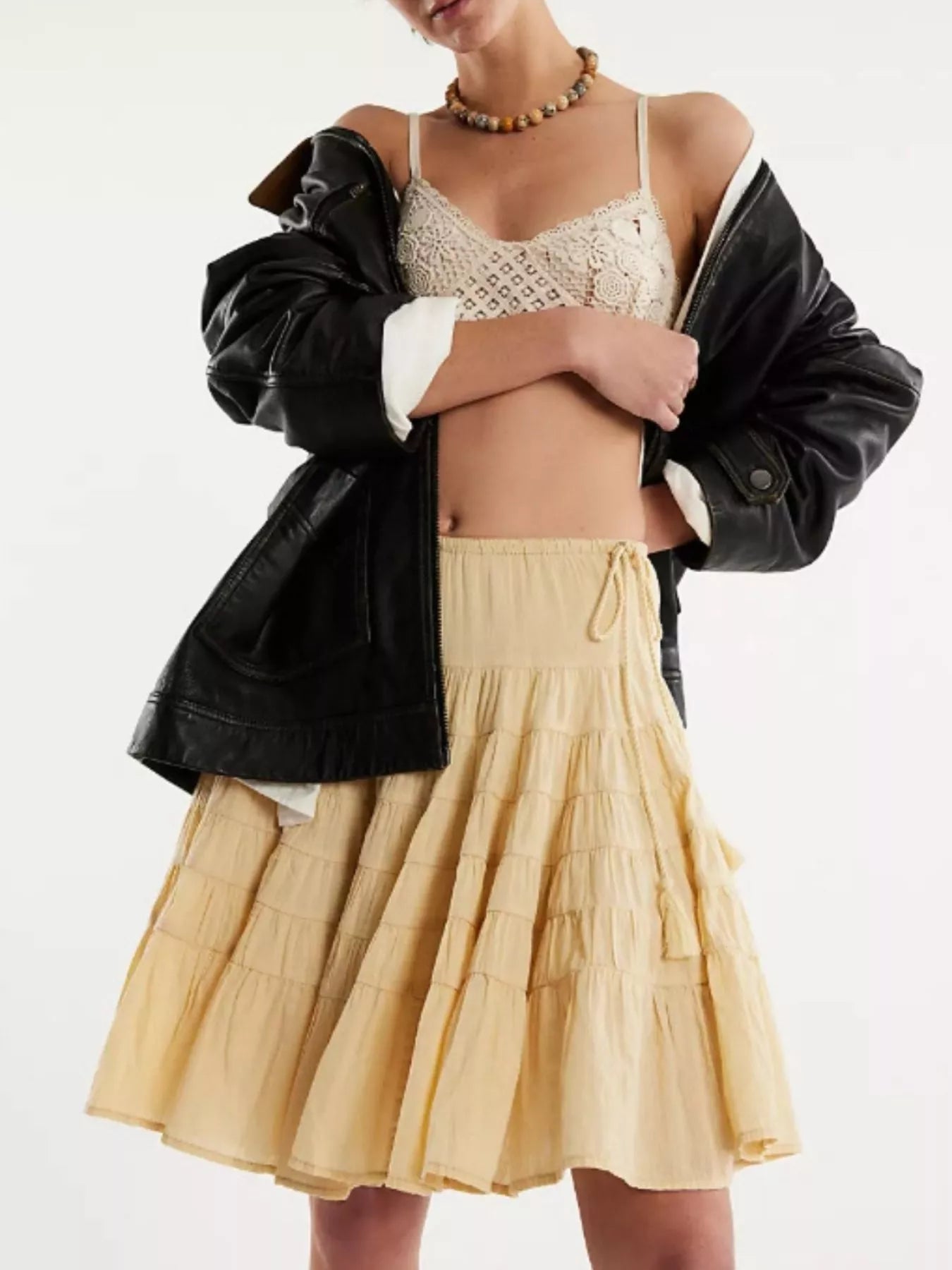 Tiered Drawstring Mini Skirt - cas7m