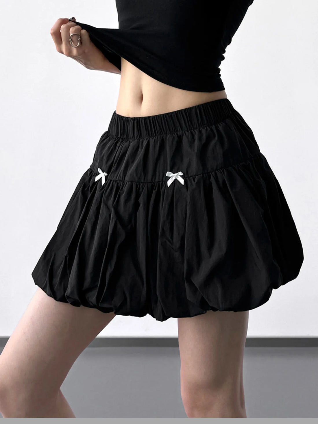 Bubble Hem Elastic Waist Mini Skirt - cas7m