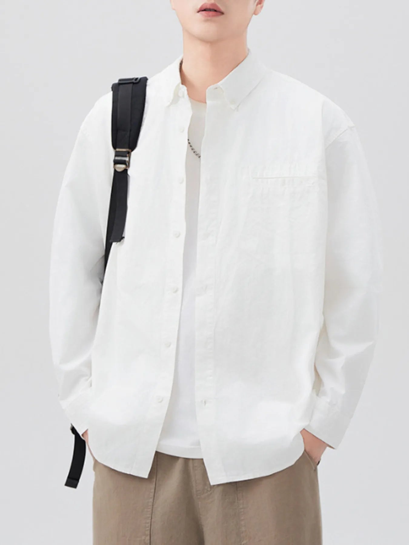 Men's Plus Size Button Up Long Sleeve Shirt - cas7m