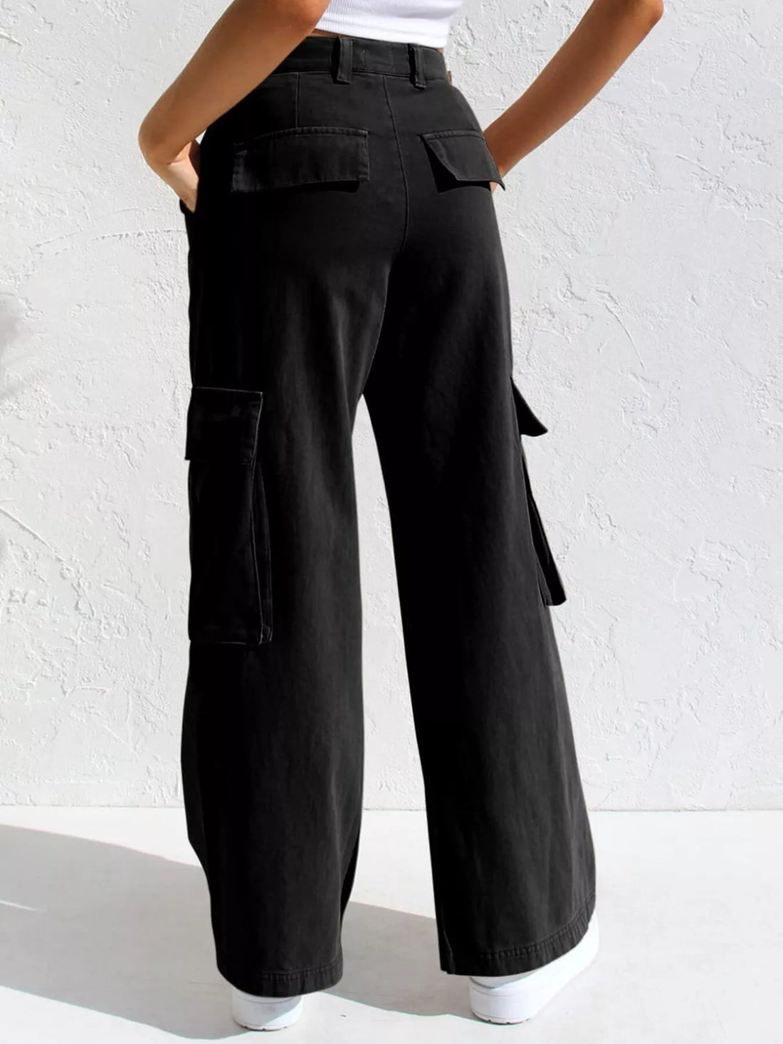 High-Waisted Wide Leg Cargo Jeans - cas7m